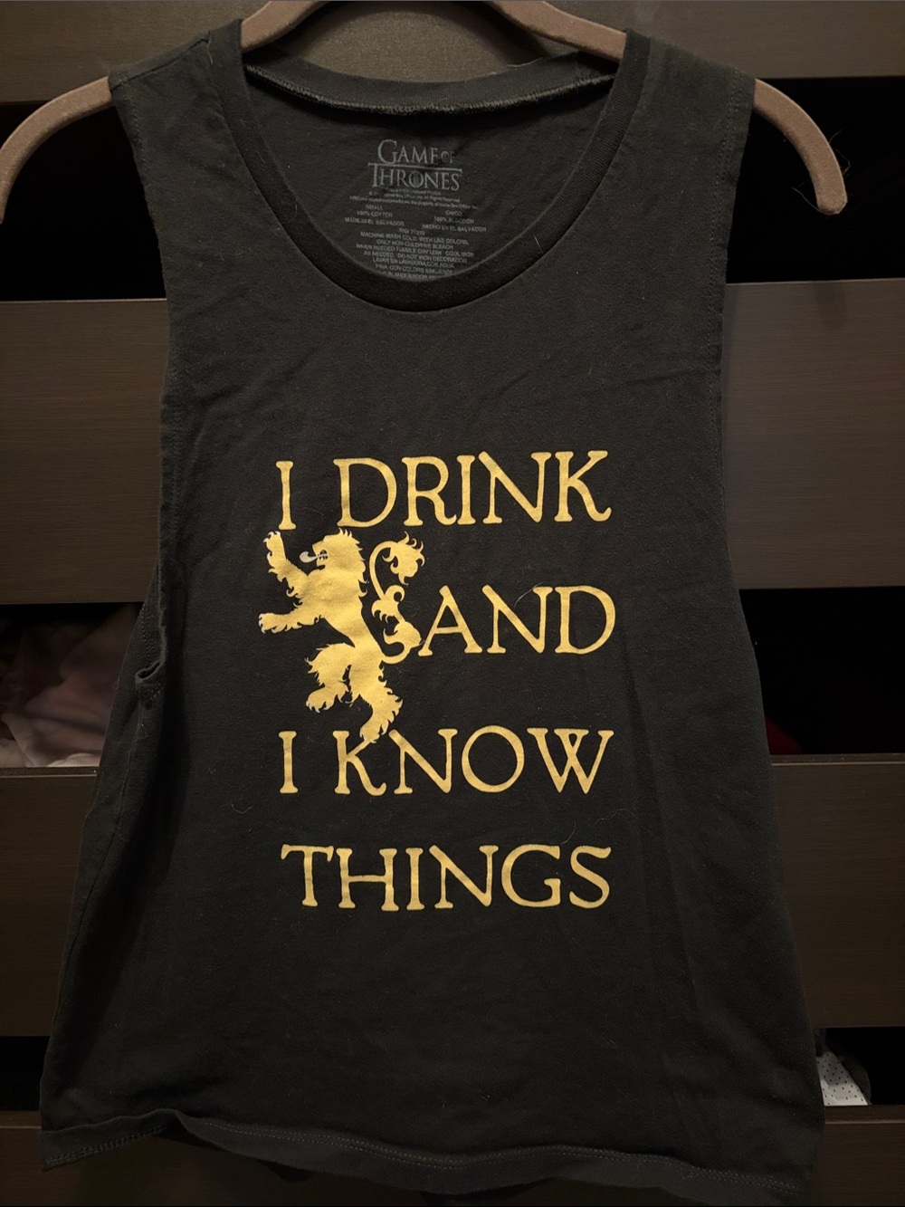 Game of Thrones I drink and I know things tank small womens
